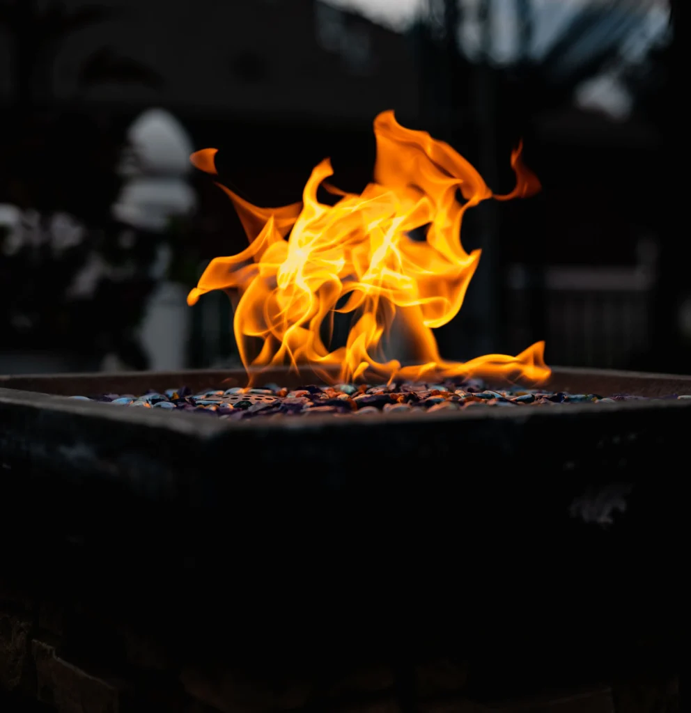 Gas fire pit table on a patio