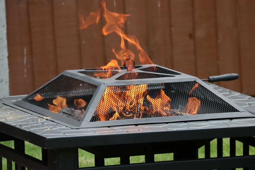 Fire pit positioned with safe clearance from structures